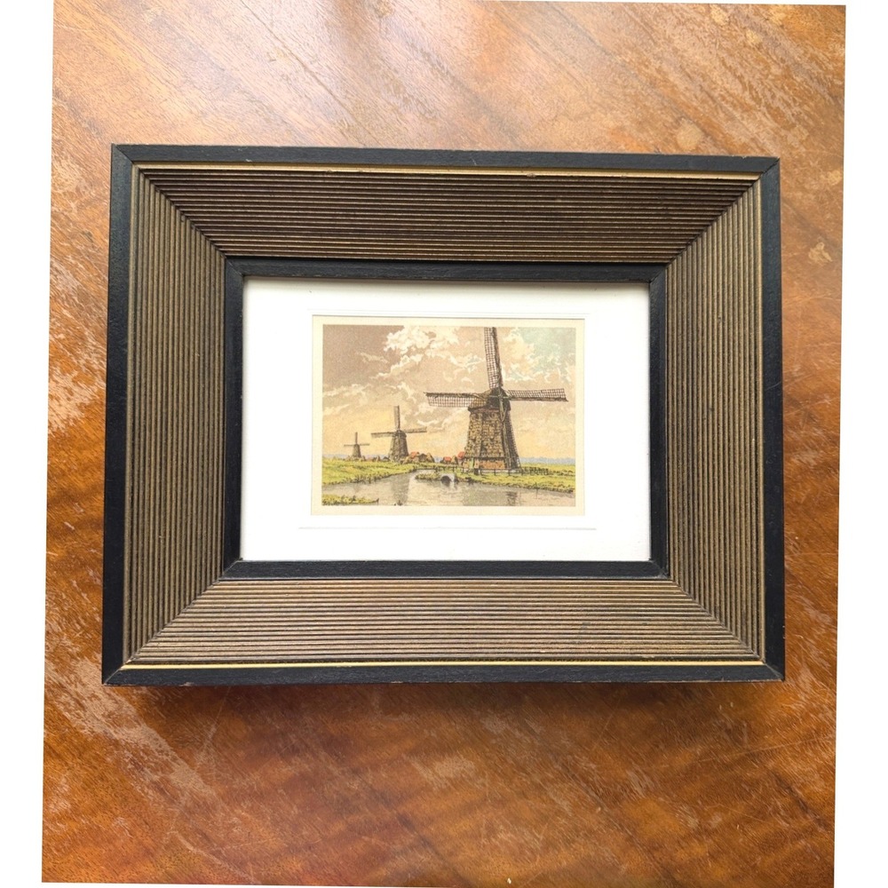 Windmill Art Print Landscape Gold Black Framed Dark Academia Decor